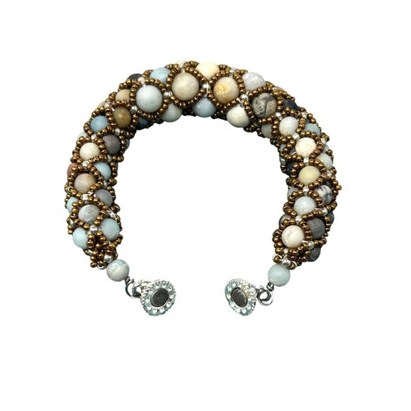 2 Handcrafted Vintage Beaded‎ Bracelets From The 1990s In Blue & Earth Tones - Picture 5 of 10